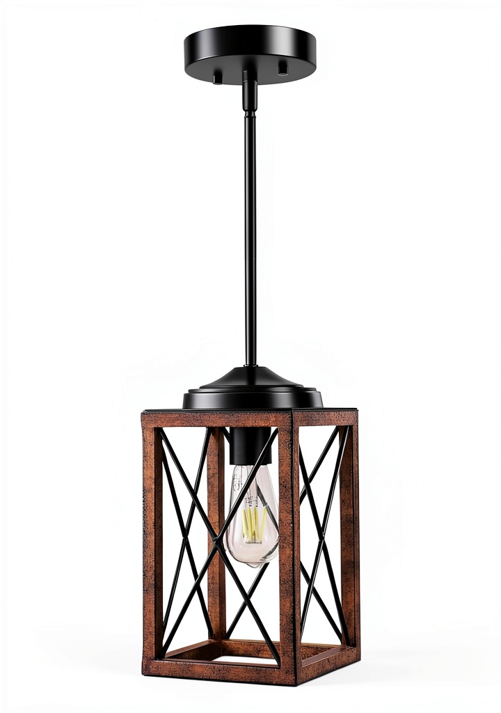 Installing Rustic Metal Hanging Light Adjustable Ceiling Fixture on a wooden kitchen island