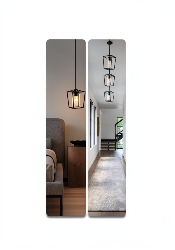 Black Cage Pendant Light Farmhouse Metal Frame Clear Glass-5