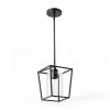 Black Cage Pendant Light Farmhouse Metal Frame Clear Glass-8