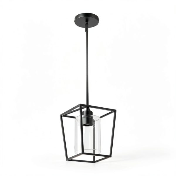Black Cage Pendant Light Farmhouse Metal Frame Clear Glass-8