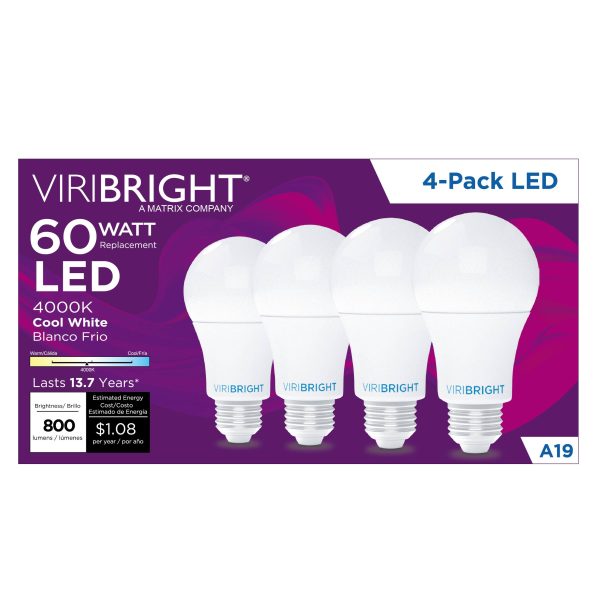Viribright A19 LED Bulb 9W Non Dimmable 800 Lumens 4 Pack-0